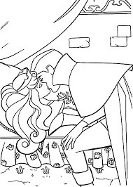 Desenhos de A Princesa Aurora e o Príncipe Phillip se Beijando para colorir
