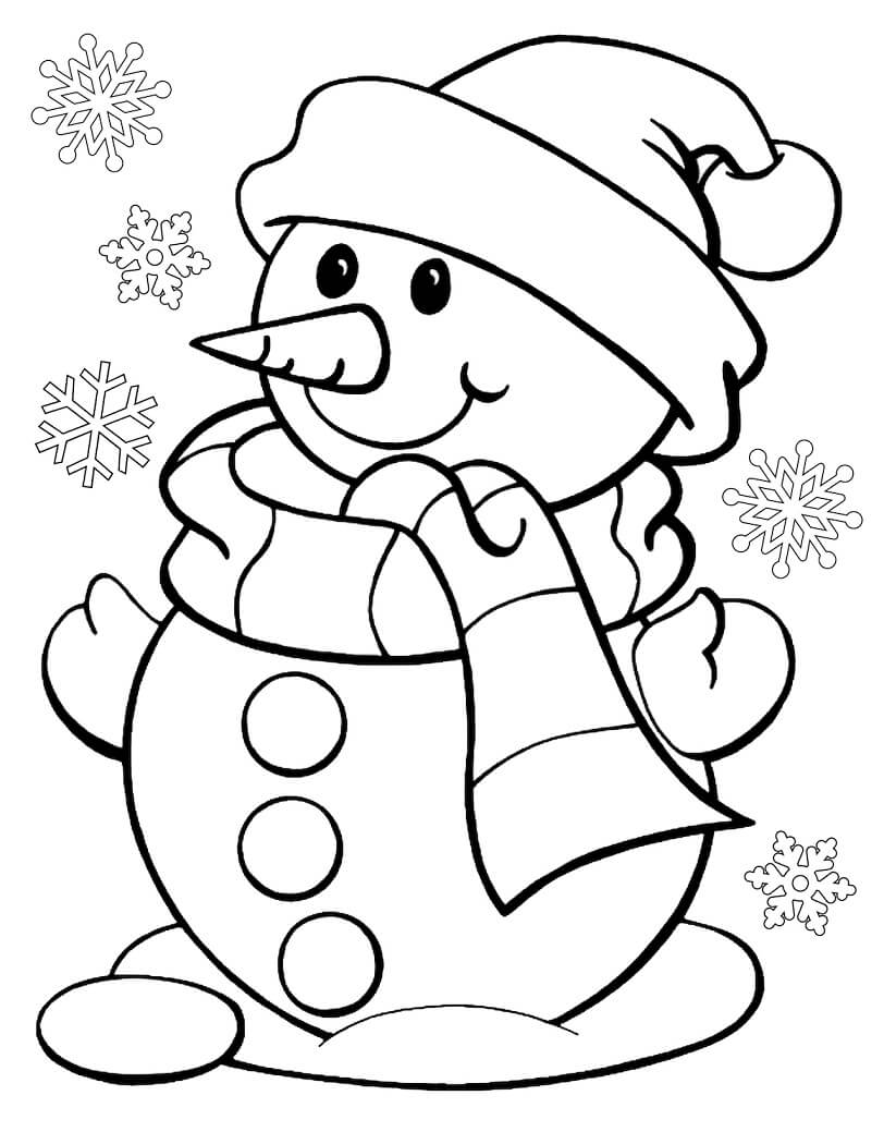 Adorável Boneco de Neve para colorir