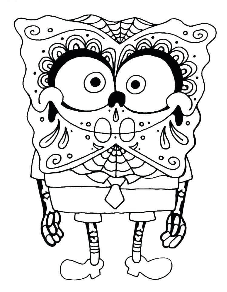 Desenhos de Bob Esponja com Fantasia de Esqueleto para colorir
