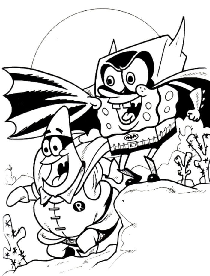 Desenhos de Bob Esponja com fantasia de Batman para colorir
