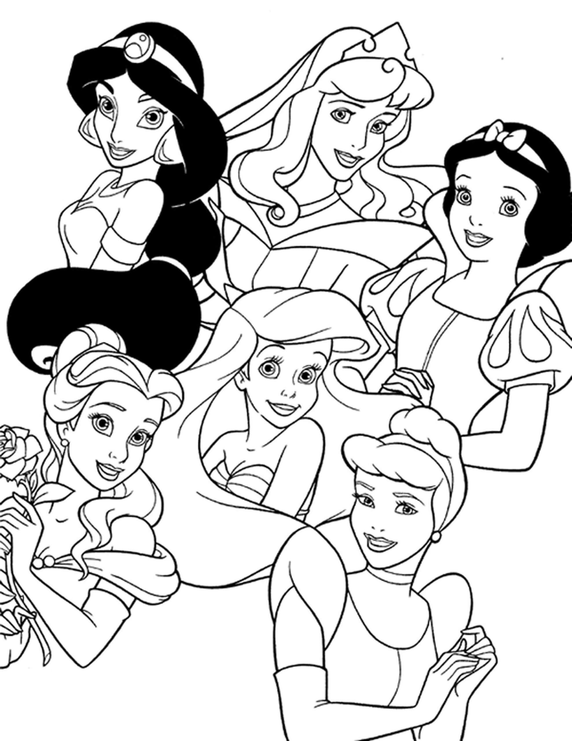 Branca de Neve e Cinco Princesas para colorir