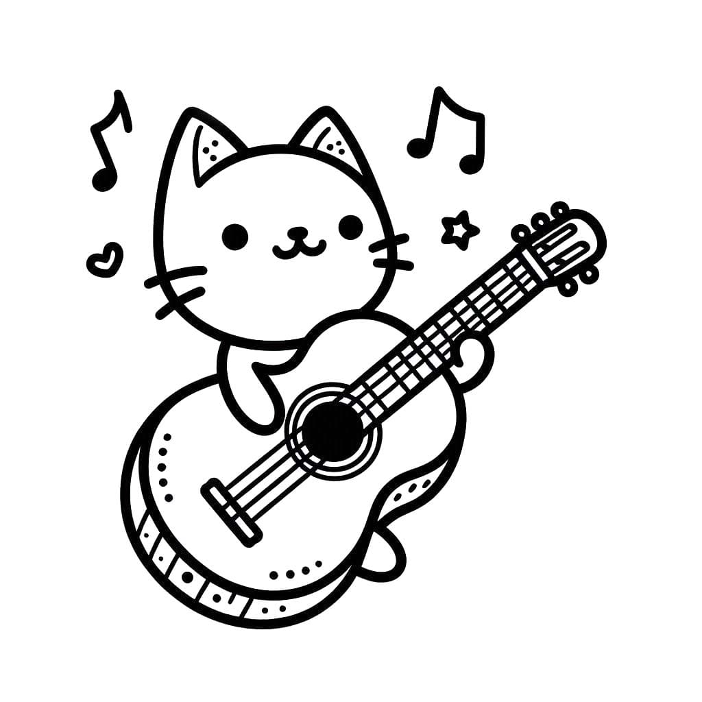 Desenhos de Desenhar Guitarra e gato para colorir