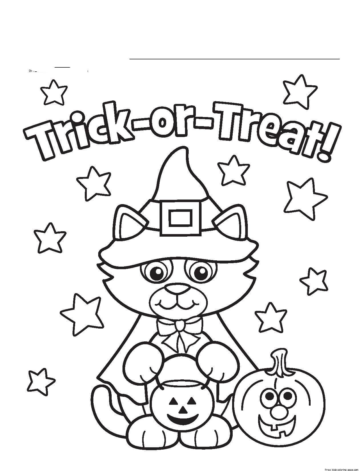 Desenhos de Doces ou Travessuras com o Gato a Bruxa para colorir