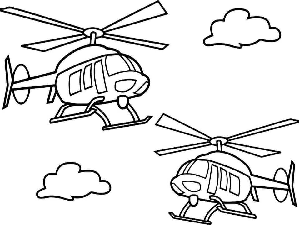 Dois Helicópteros Voando para colorir