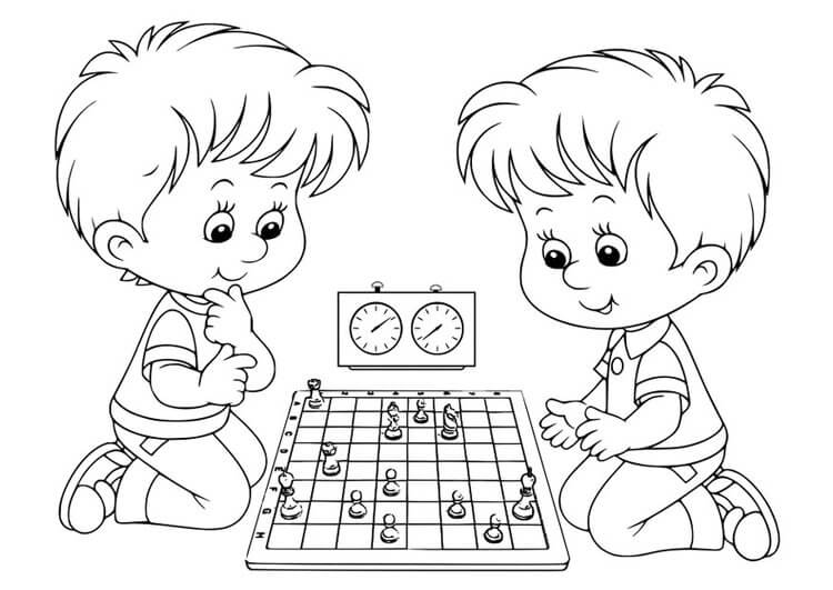 Desenhos de Dois Meninos Jogando Xadrez para colorir