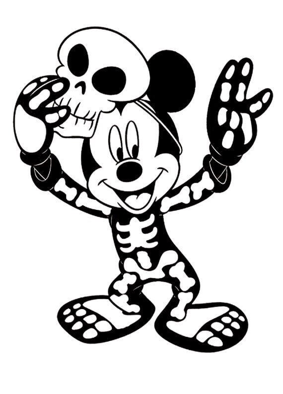 Fantasia de Mickey e Esqueleto para colorir