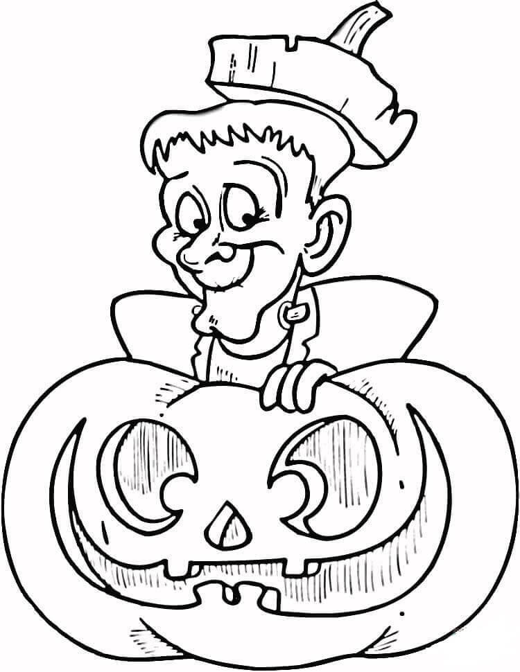 Desenhos de Frankenstein Fofo na Abóbora para colorir