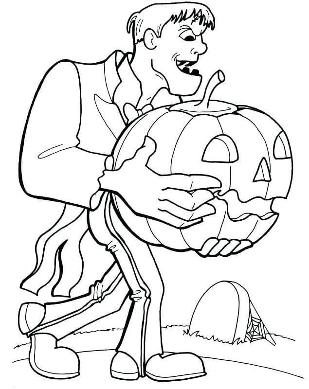 Desenhos de Frankenstein Segurando uma Abóbora para colorir