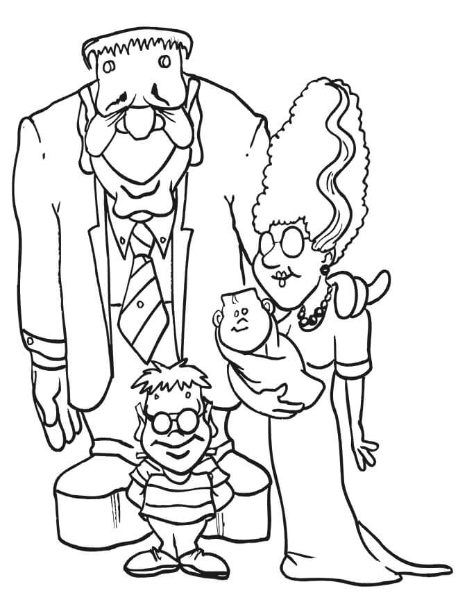 Desenhos de Frankenstein e Família Feliz para colorir