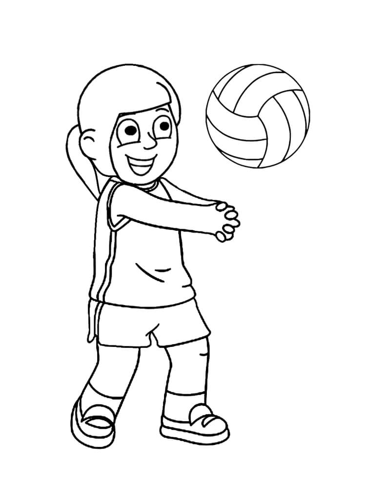 Garotinha Divertida Jogando Voleibol para colorir