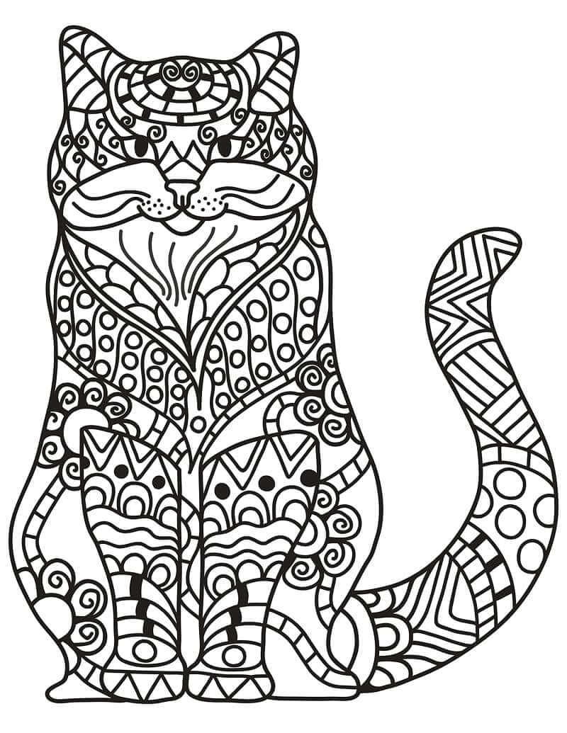 Desenhos de Gato adormecido em estilo Zentangle para colorir