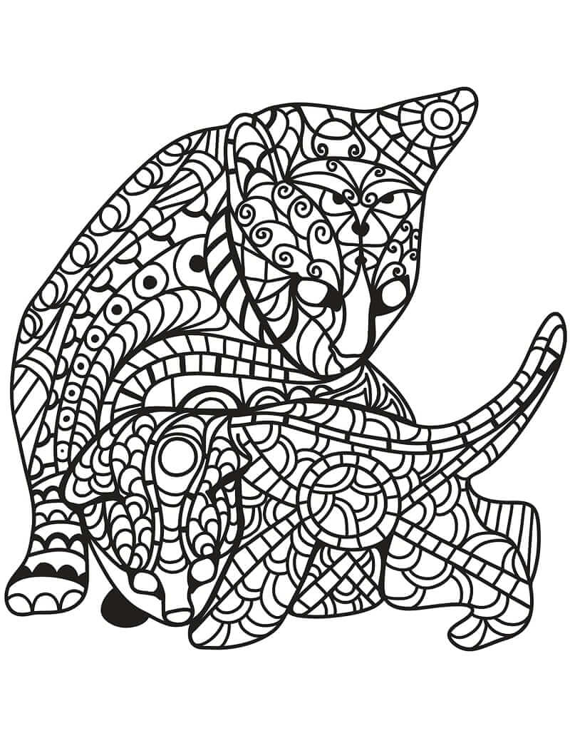 Desenhos de Gato e gatinho em estilo Zentangle para colorir