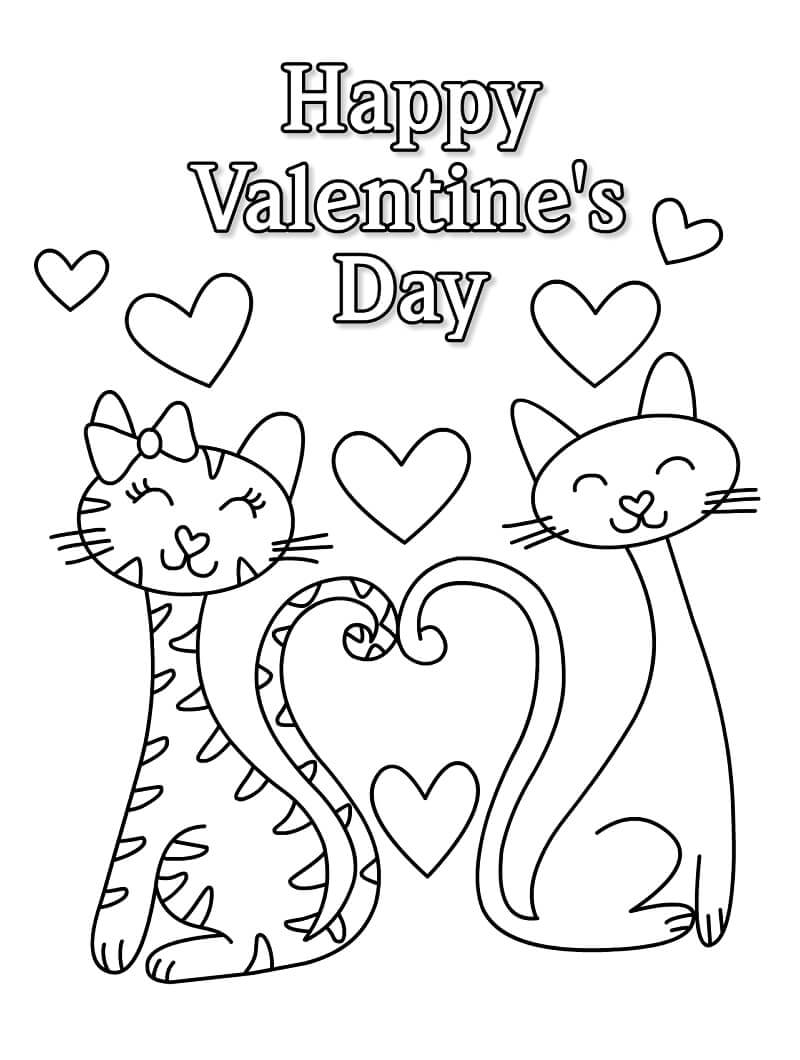 Desenhos de Gatos dos Namorados para colorir