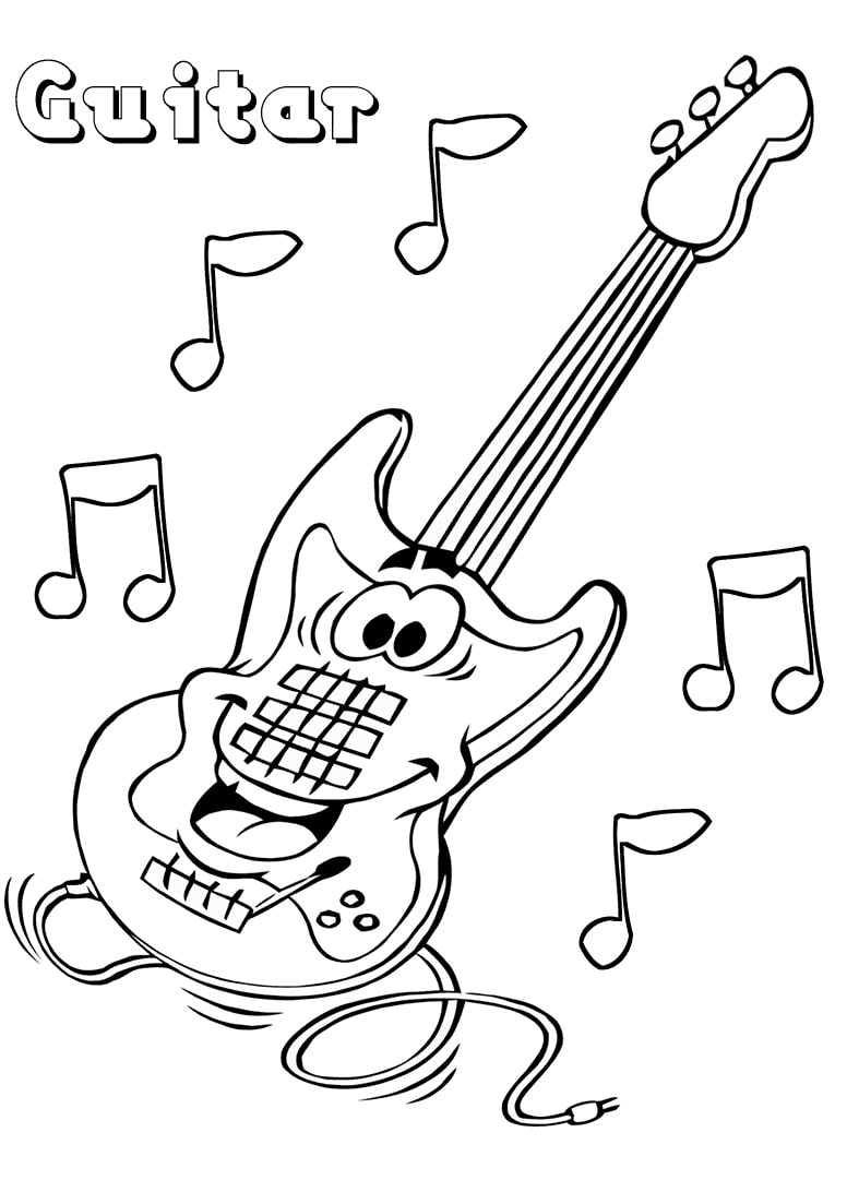 Guitarra de Desenho Animado para colorir