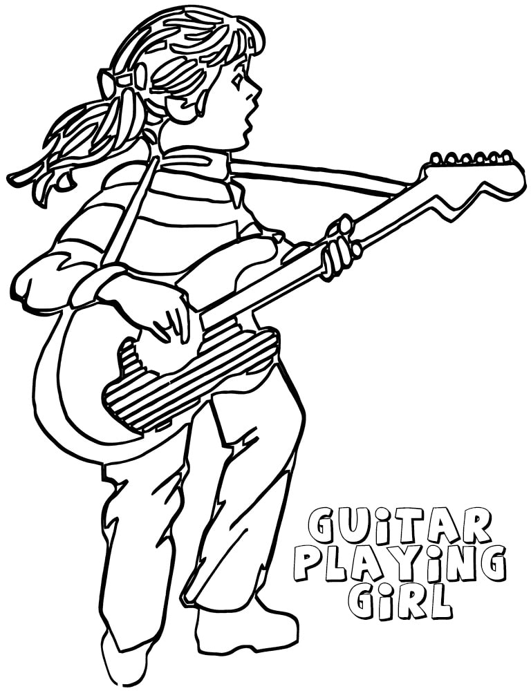 Menina Jogando Guitarra para colorir