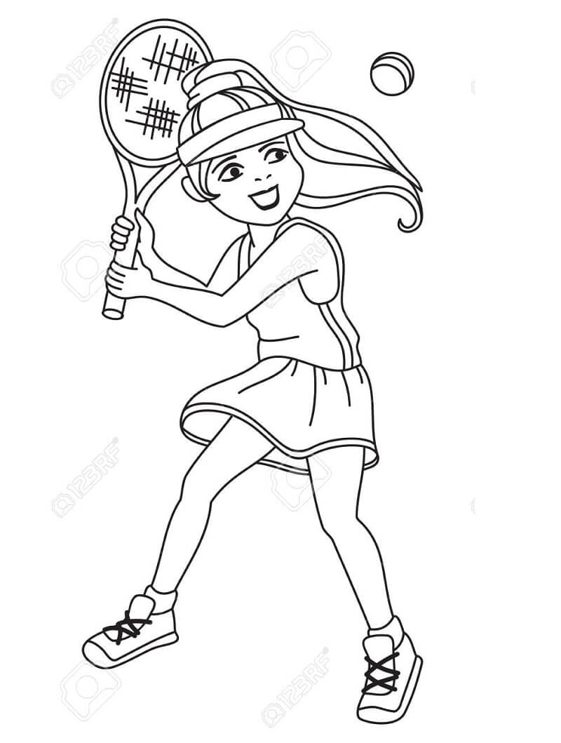 Menina Jogando Tênis 1 para colorir