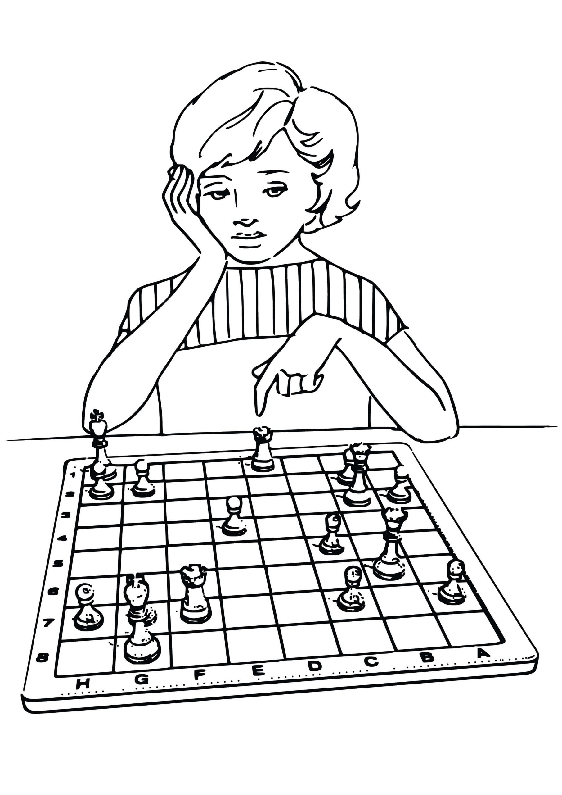 Desenhos de Menina Jogando Xadrez para colorir