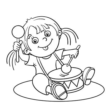 Desenhos de Menina Tocando Tambor para colorir