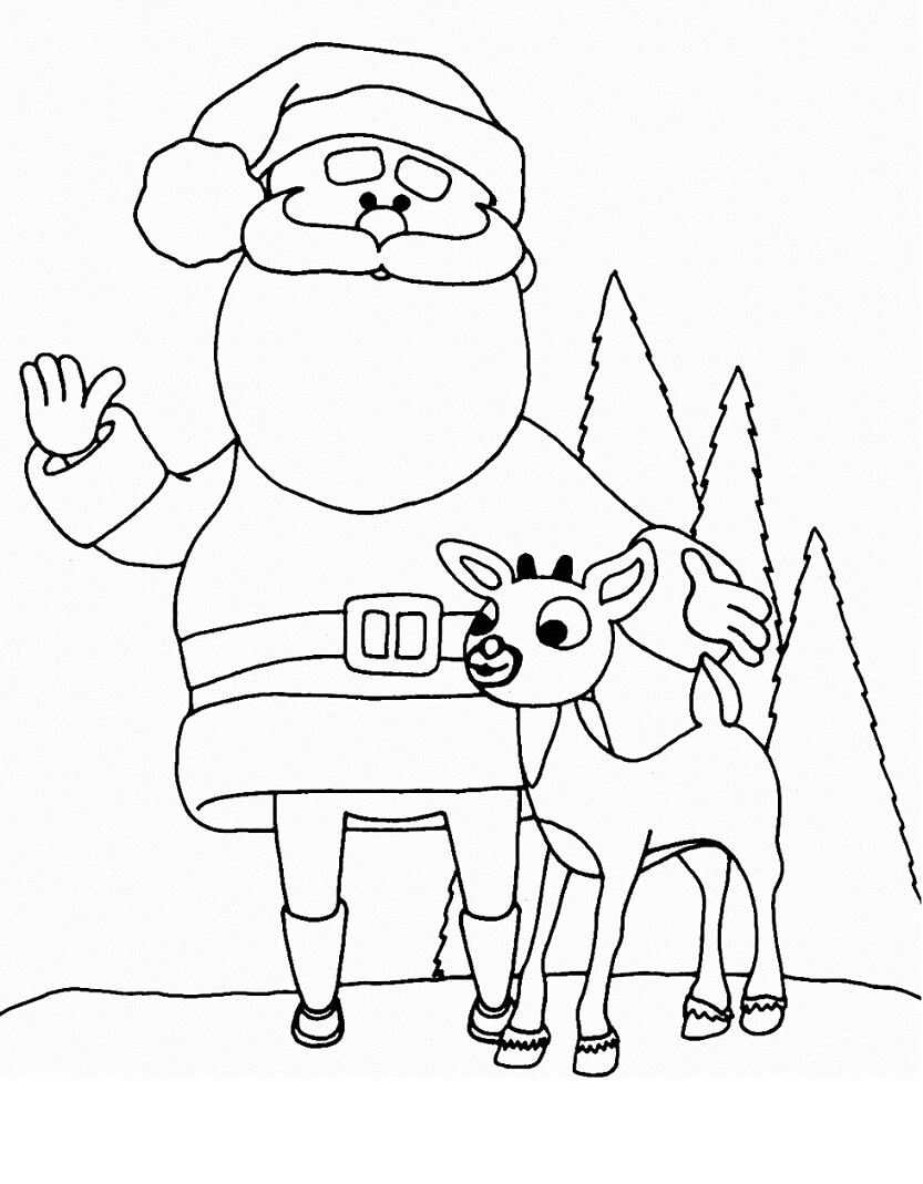 Desenhos de Papai Noel e Rena 1 para colorir