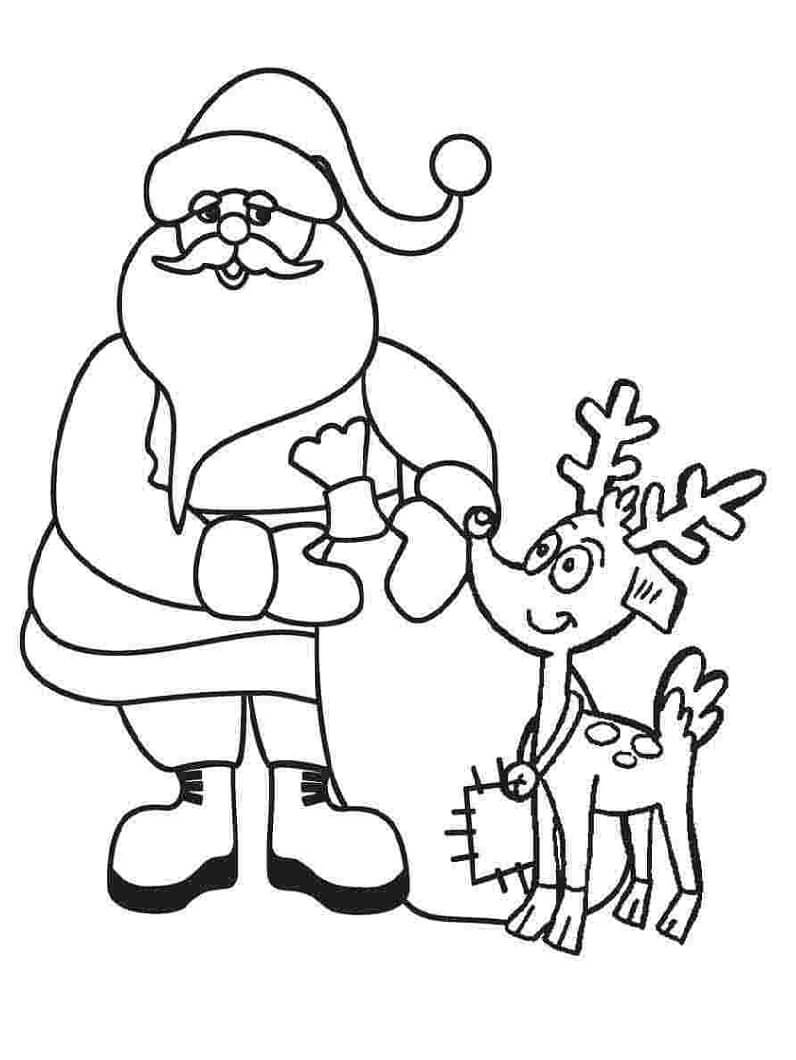 Desenhos de Papai Noel e Rena para colorir