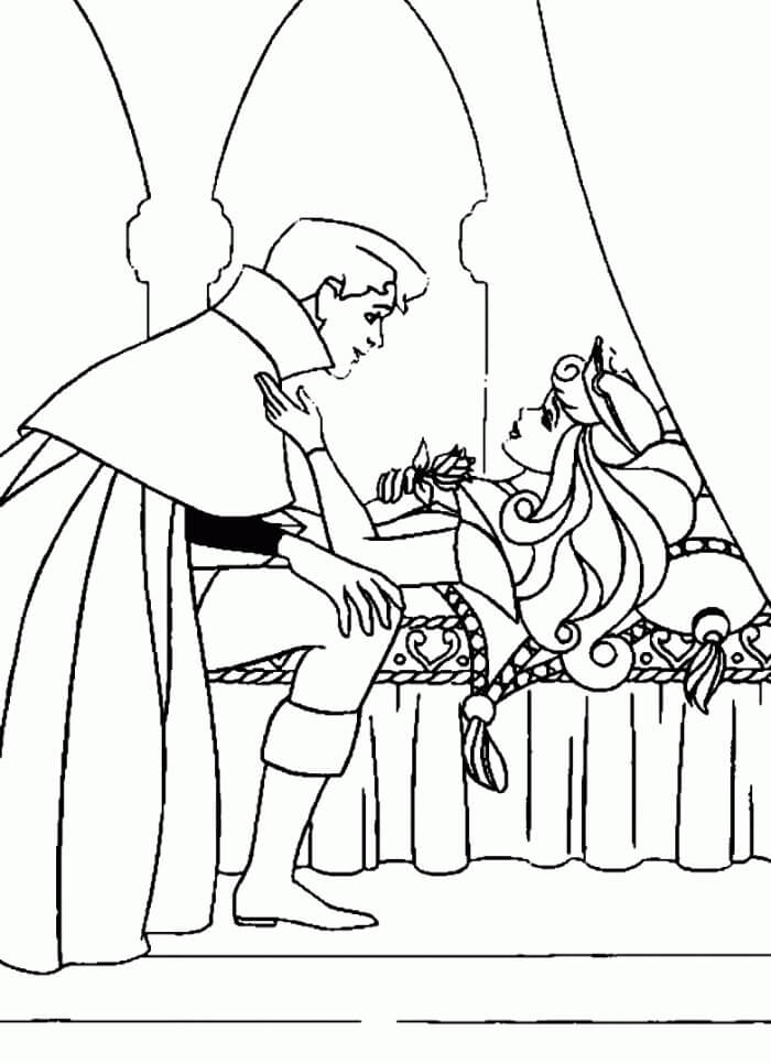 Princesa Aurora Deitada e o Príncipe Philip para colorir