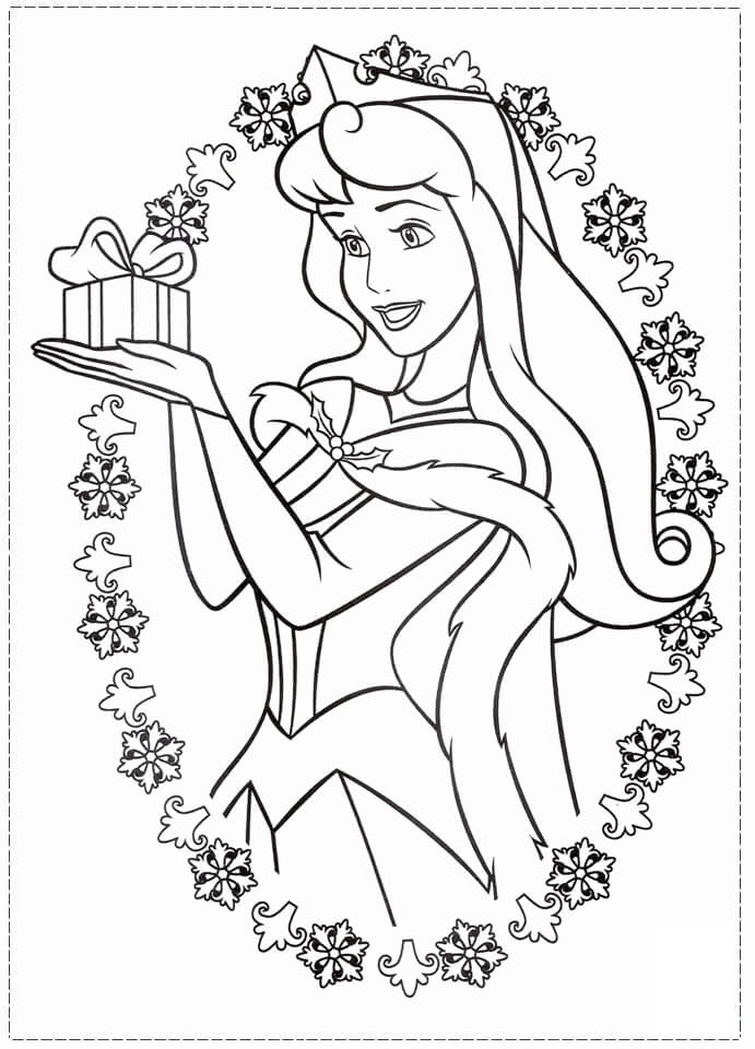 Desenhos de Princesa Aurora Segurando uma Caixa de Presente para colorir