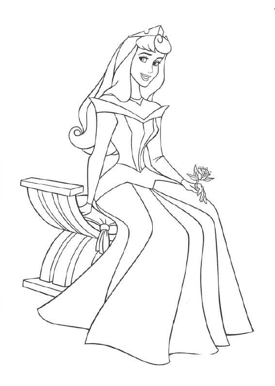 Desenhos de Princesa Aurora Sentada na Cadeira para colorir
