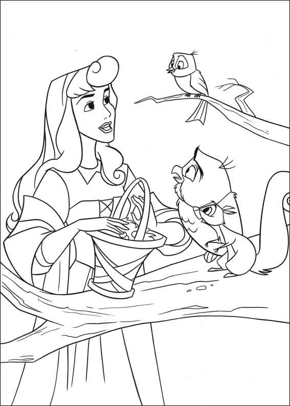 Princesa Aurora e Dois Animais para colorir