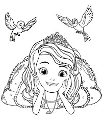 Princesa Sofia Mentindo e Dois Pássaros para colorir