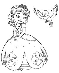 Princesa Sofia e Pássaro para colorir