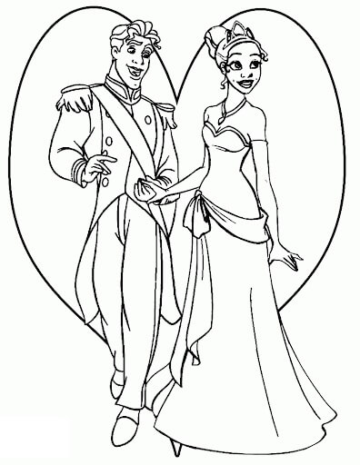 Desenhos de Princesa Tiana e Príncipe para colorir