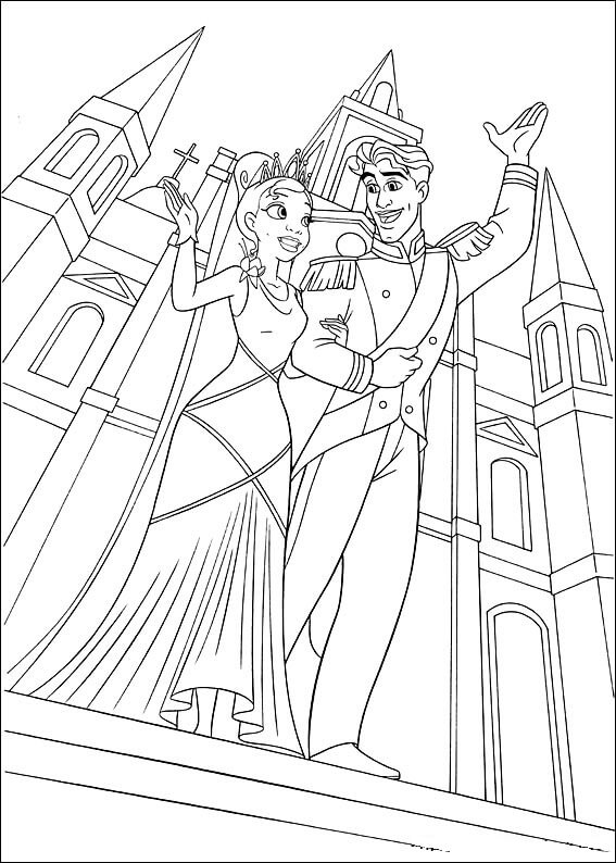 Princesa Tiana e o Príncipe Fora do Palácio para colorir