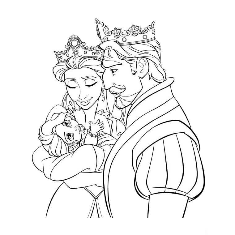 Desenhos de Rainha Segurando Rapunzel e Rei para colorir