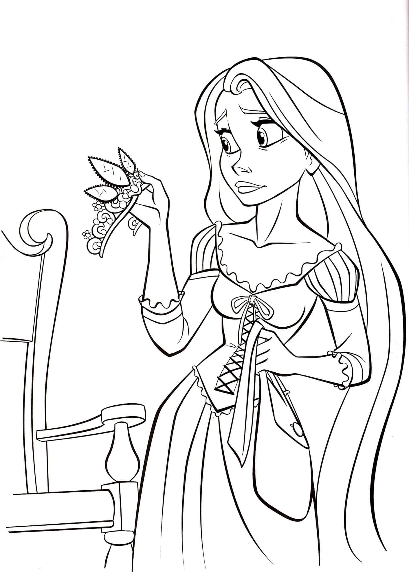 Rapunzel Segurando a Coroa para colorir