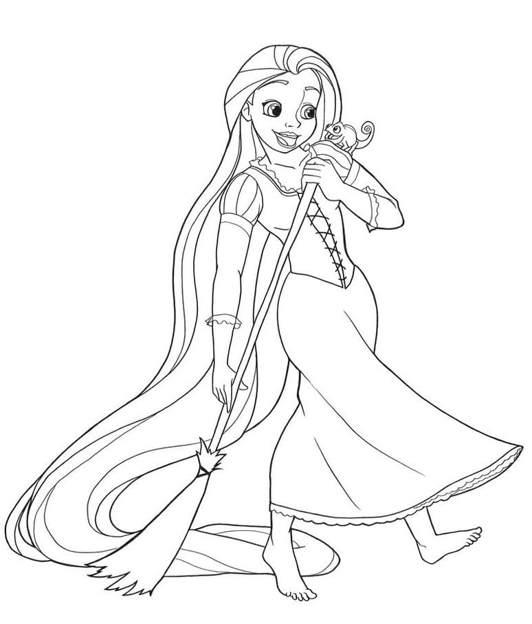 Desenhos de Rapunzel Varrendo para colorir
