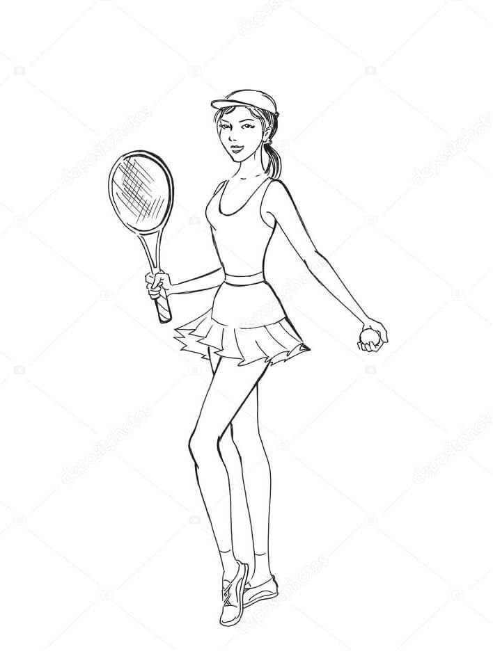 Senhora Jogando Tênis para colorir