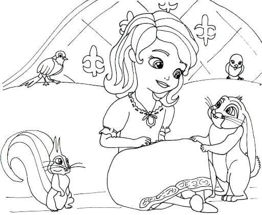 Desenhos de Sofia e Animais em Casa para colorir