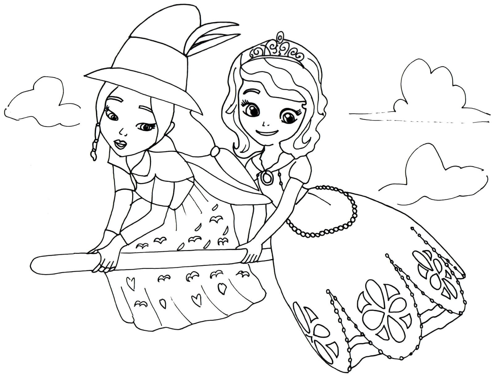 Desenhos de Sofia e Bruxa Voando para colorir