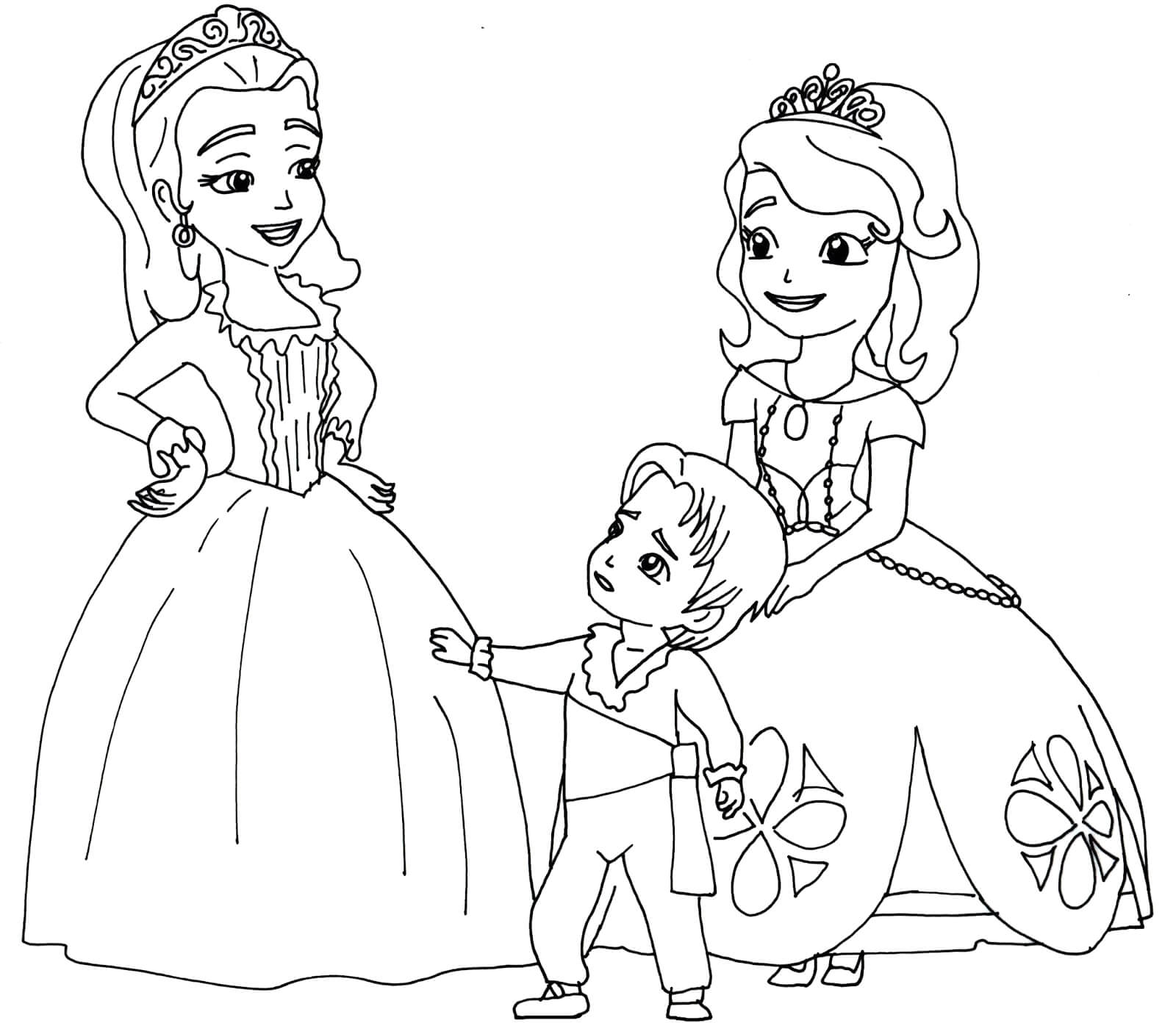 Desenhos de Sofia e Irmão com Mãe para colorir