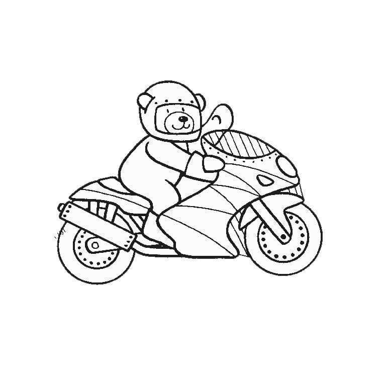 Urso fofo na motocicleta para colorir