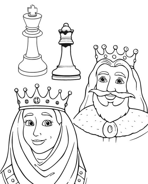 Xadrez de Rei e Rainha para colorir
