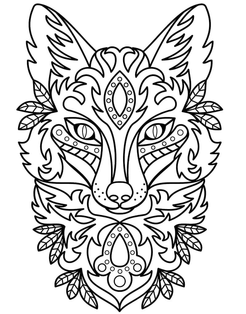 Desenhos de Zentangle - cabeça de raposa para colorir