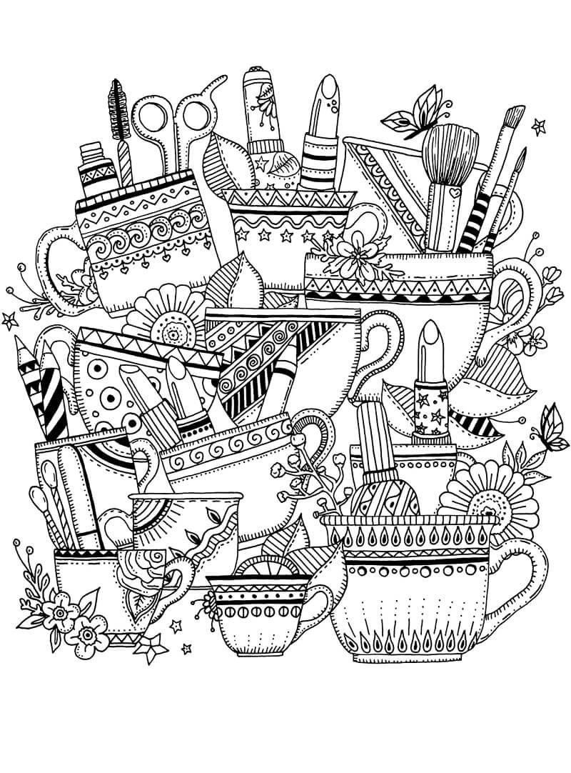 Desenhos de Zentangle com Chávenas para colorir
