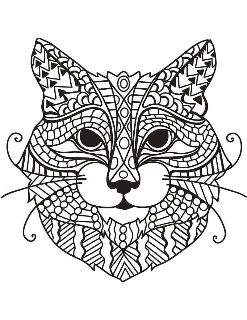 Zentangle de Cabeça de Gato para colorir