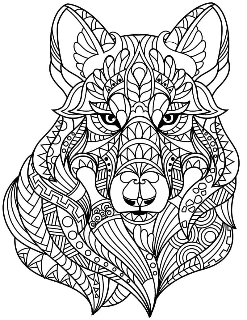 Zentangle de Cabeça de Lobo para colorir