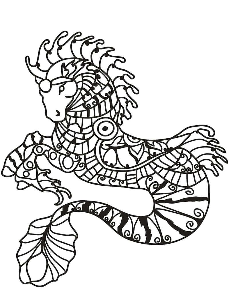 Desenhos de Zentangle de Cavalo-marinho para colorir
