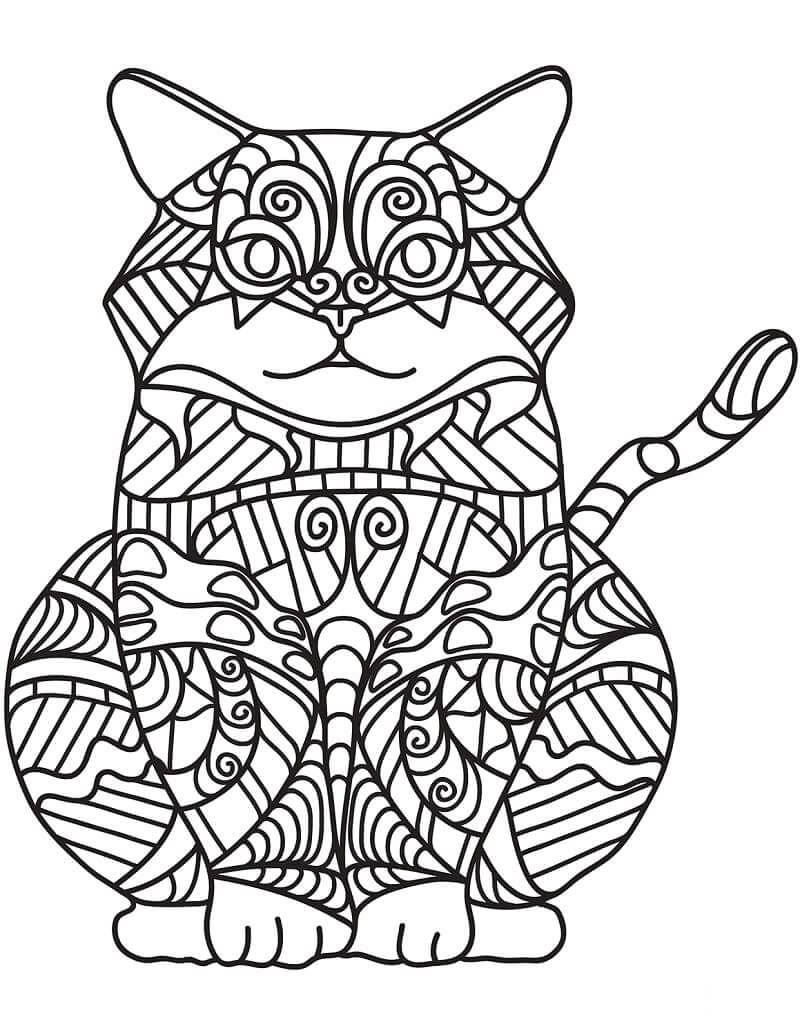 Desenhos de Zentangle de Gato Sentado para colorir
