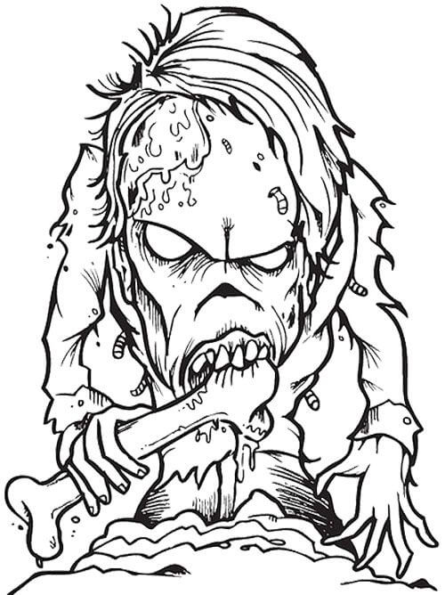 Desenhos de Zumbi Assustador Comendo Osso para colorir
