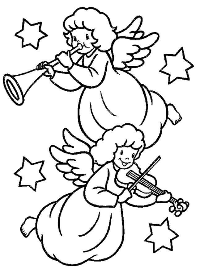 Anjo de Natal Tocando Trombeta para colorir