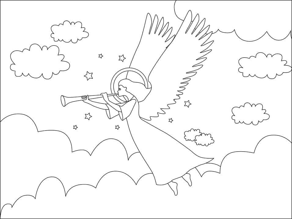 Anjo Voador Soprando Trombeta para colorir